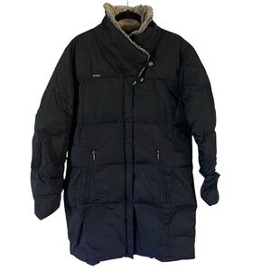 Columbia Down Black Puffer Jacket with Weather-Resistant Design Women Size L